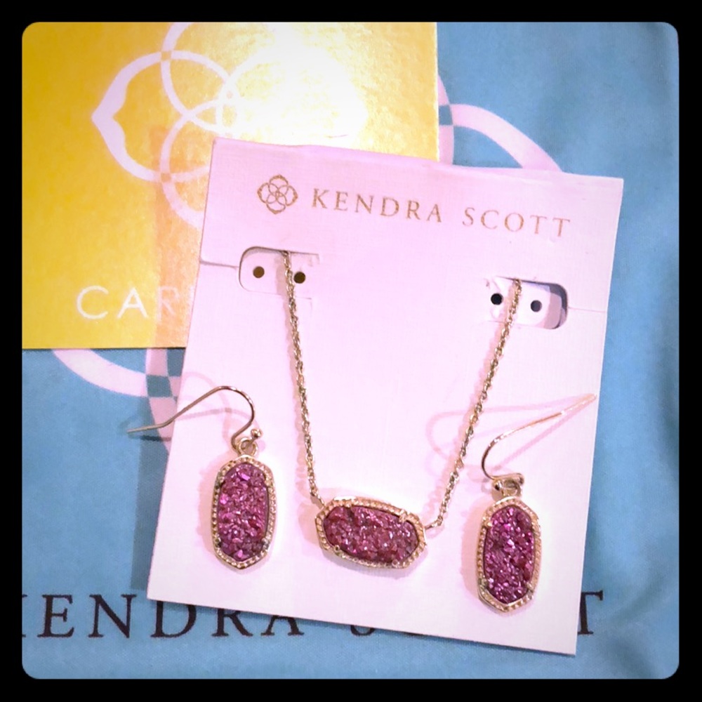 Kendra Scott pink drusy necklace and earrings
